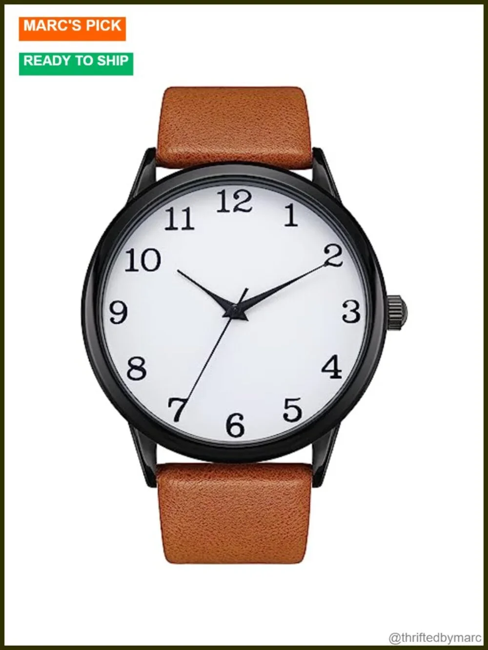 Men's Quartz Watch with Leather Strap Classic Arabic Numbers Dress Watch